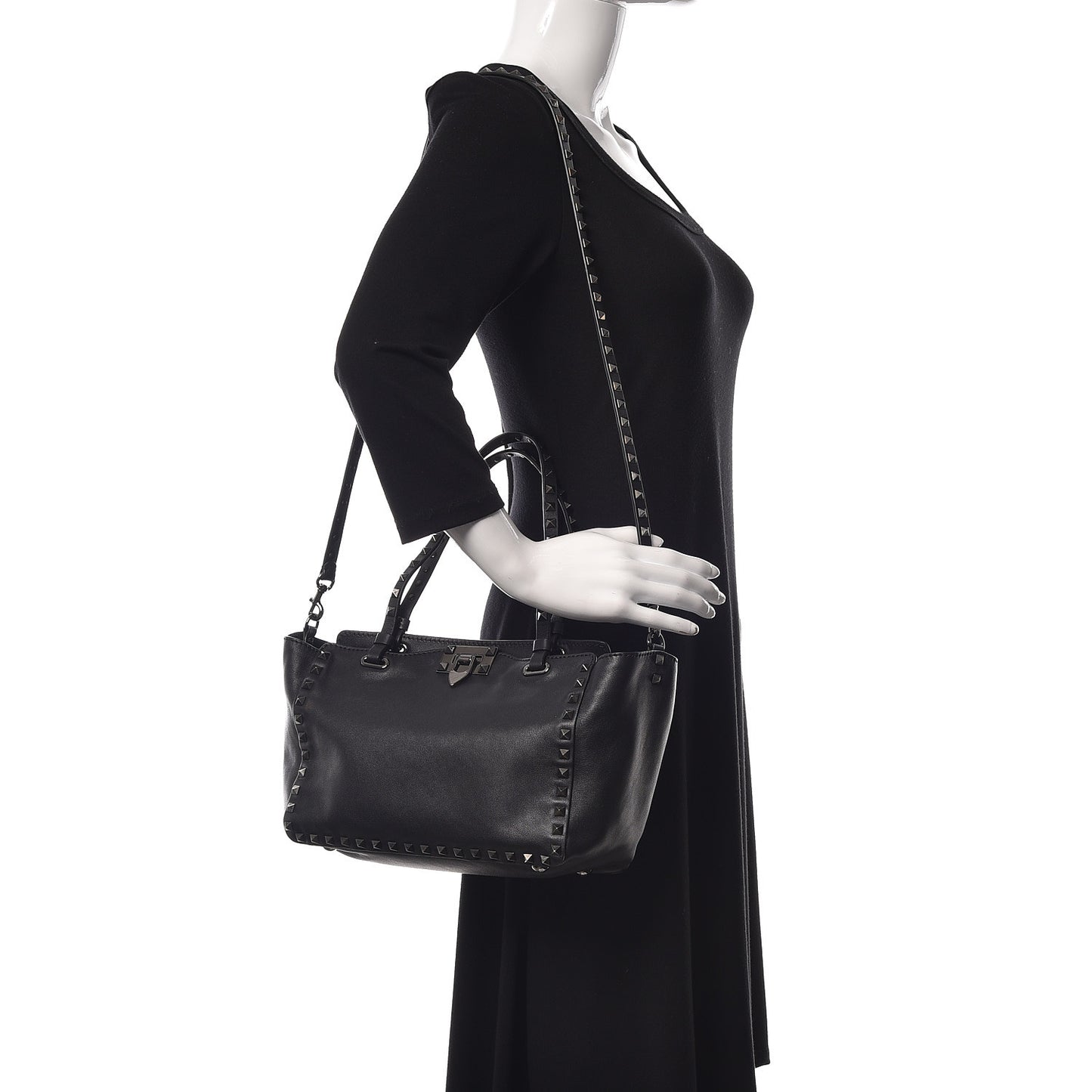 Vitello Small Rockstud Tote Black