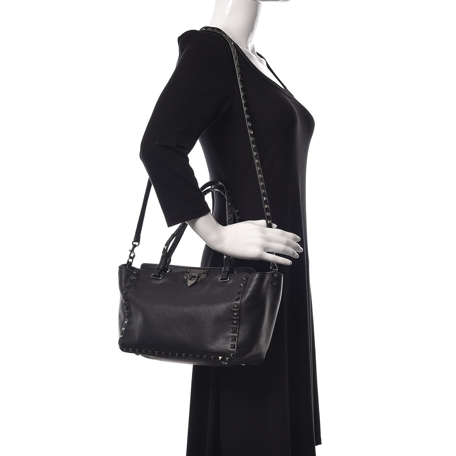 Valentino Garavani Vitello Small Rockstud Tote Black 2 of 13