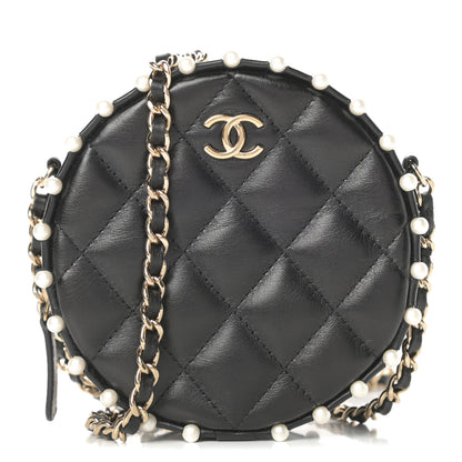 Chanel Calfskin Quilted Pearl Round Clutch With Chain Black 1 of 10