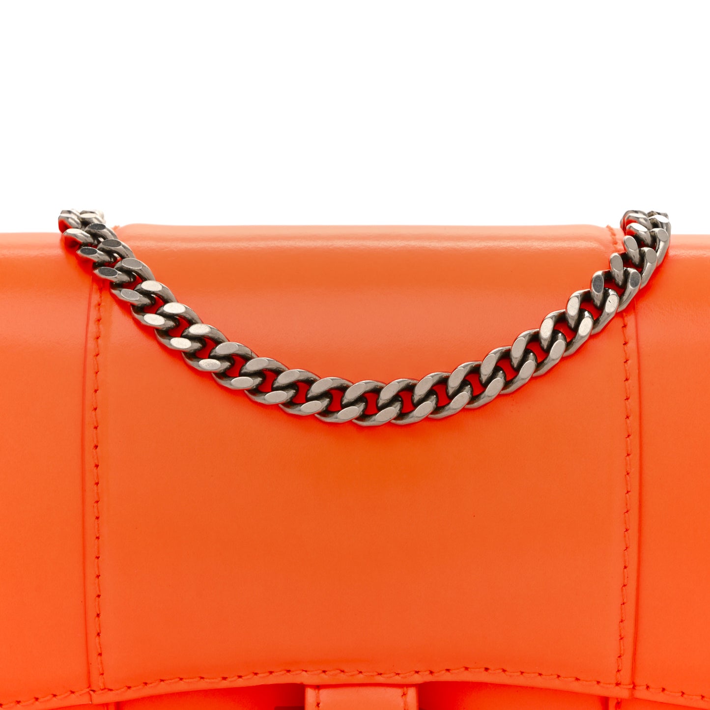 Shiny Box Calfskin Hourglass Chain Bag Fluo Orange