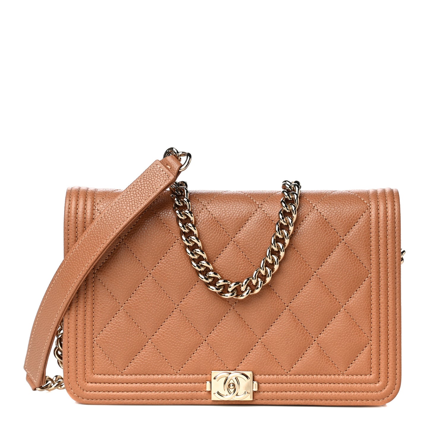 Caviar Quilted Boy Wallet On Chain WOC Brown