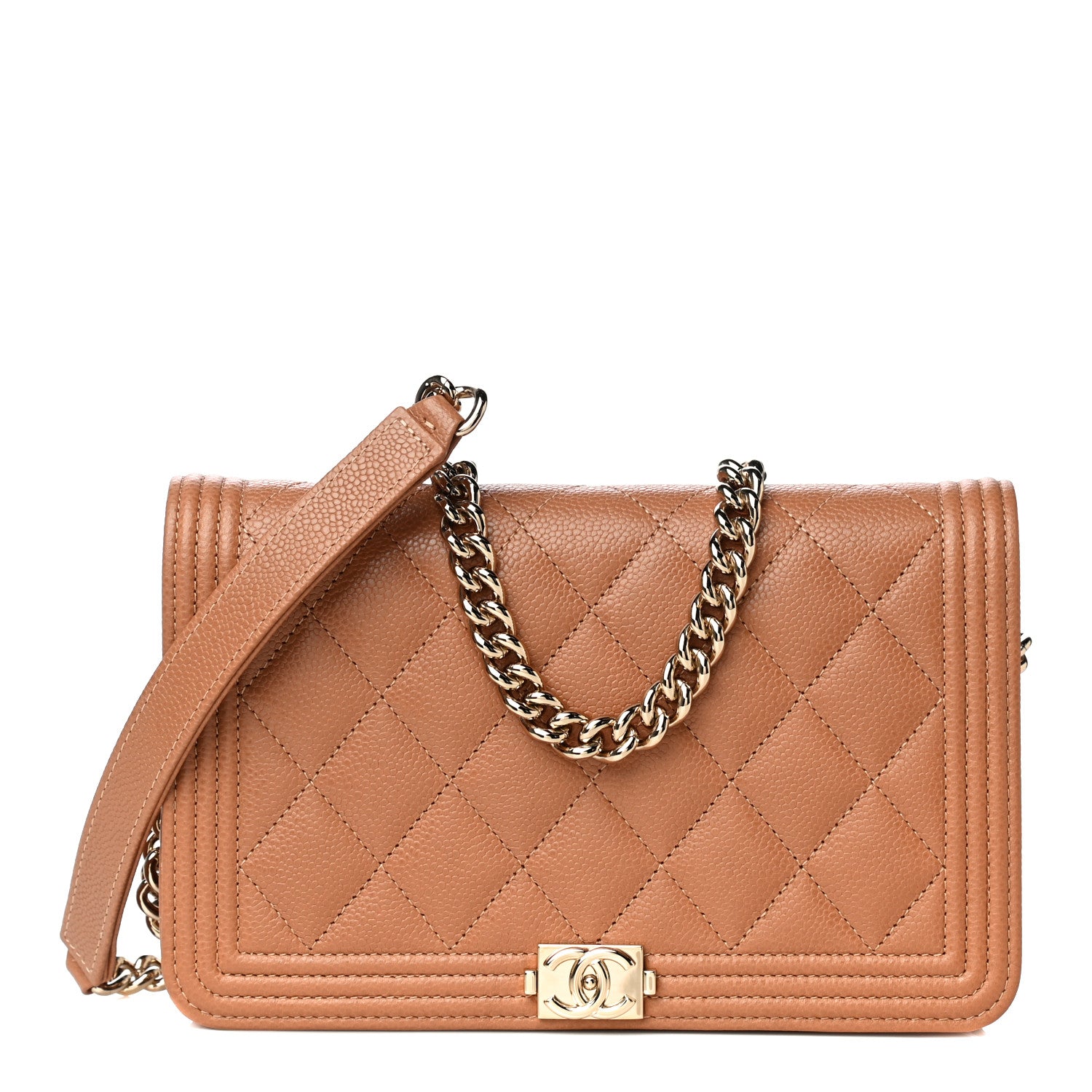 Chanel Caviar Quilted Boy Wallet On Chain WOC Brown 1 of 13