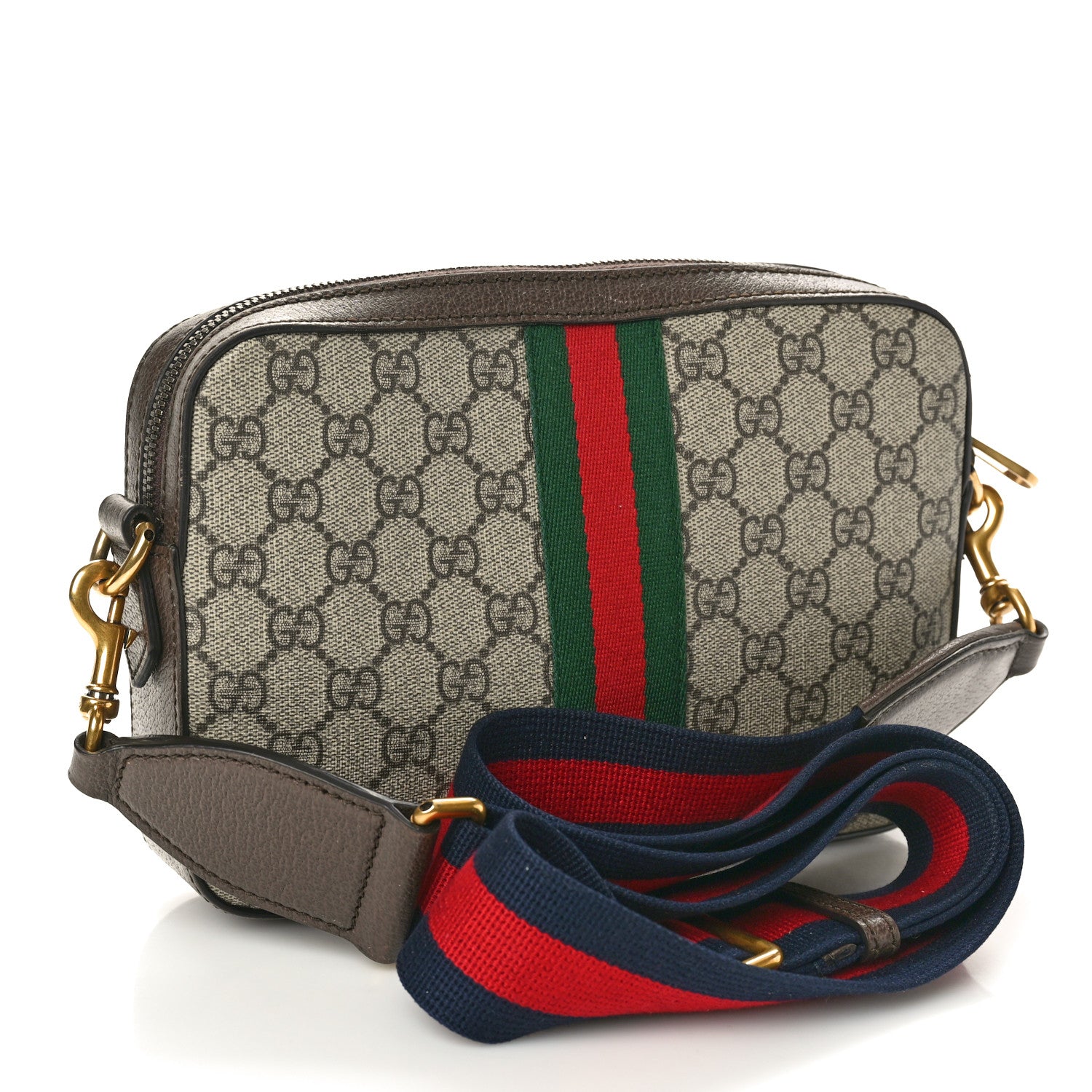 Gucci GG Supreme Monogram Textured Dollar Calfskin Web Ophidia Wristlet Shoulder Bag Beige Ebony New Acero 3 of 11