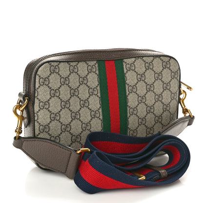 Gucci GG Supreme Monogram Textured Dollar Calfskin Web Ophidia Wristlet Shoulder Bag Beige Ebony New Acero 3 of 11