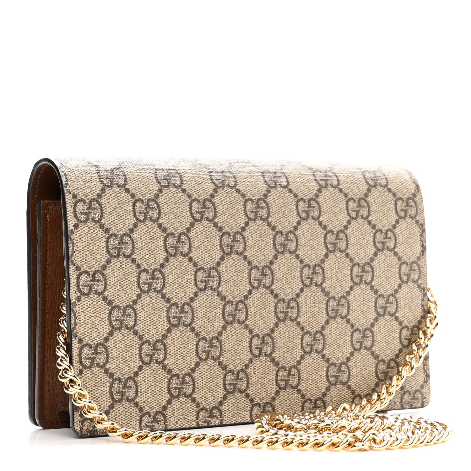 Gucci GG Supreme Monogram Script Logo Heart Wallet on Chain Beige Brown 3 of 10