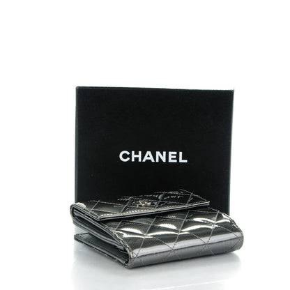 Chanel Striated Patent Quilted Compact French Flap Wallet Grey 4 of 8