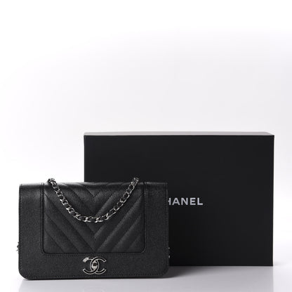Chanel Caviar Chevron Quilted Vintage Mademoiselle Wallet On Chain WOC Black 12 of 12