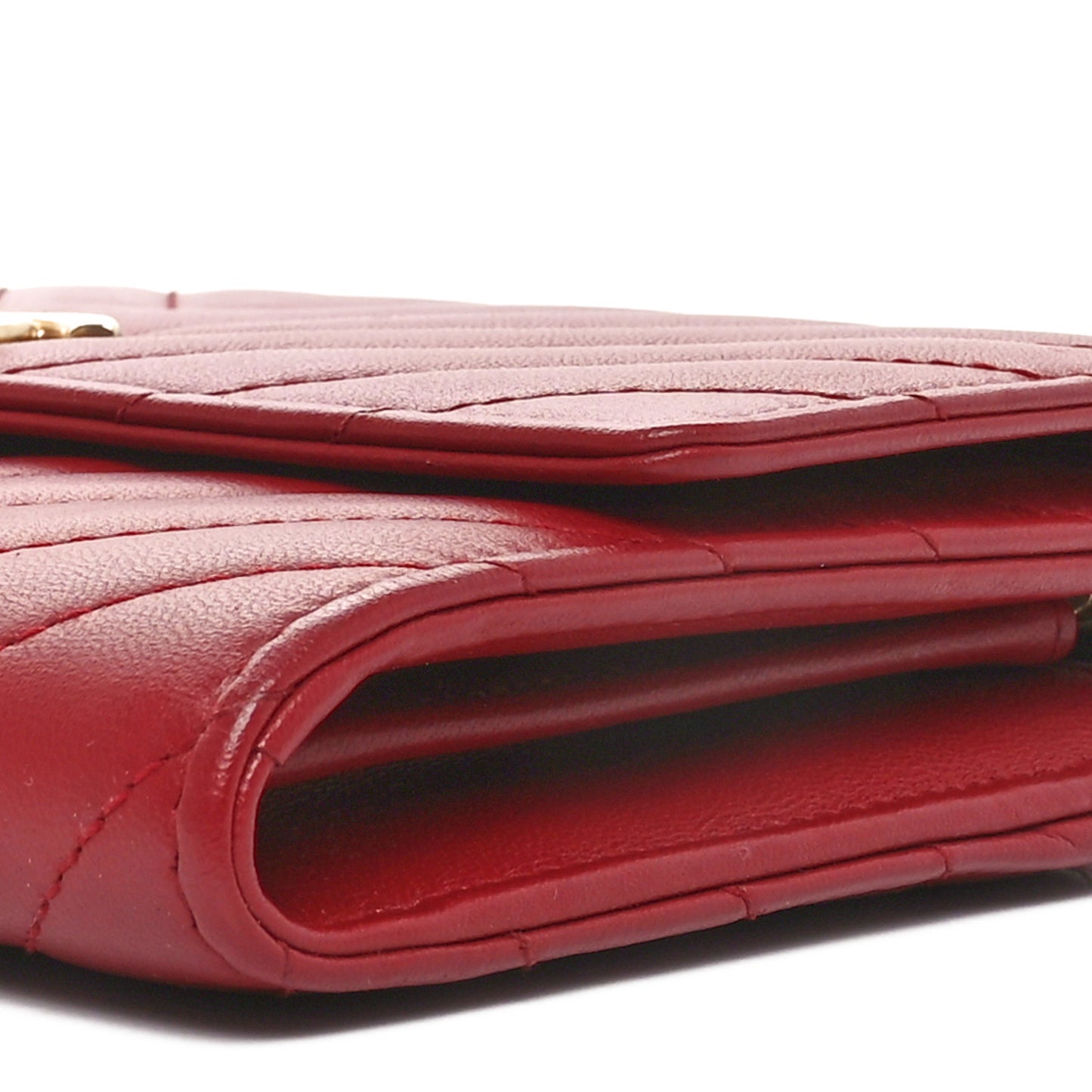 Lambskin Chevron Quilted Long Trendy CC Wallet On Chain WOC Red