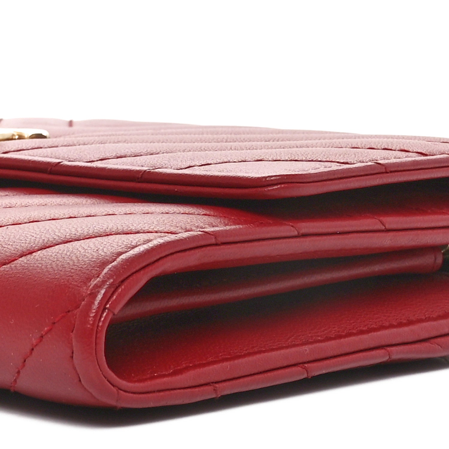 Chanel Lambskin Chevron Quilted Long Trendy CC Wallet On Chain WOC Red 10 of 10
