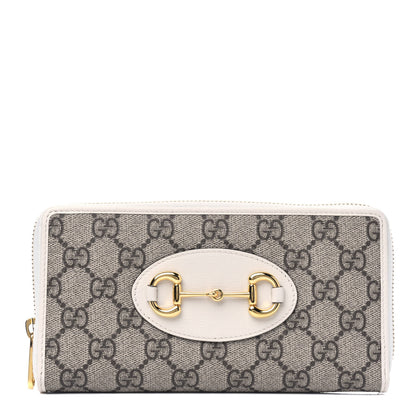 Gucci GG Supreme Monogram Azalea Calfskin Horsebit 1955 Zip Around Wallet Beige Ebony Mystic White 1 of 5