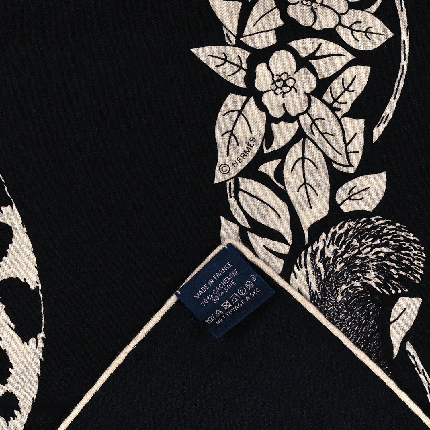 Hermes Cashmere Silk Jungle Love Tattoo Shawl 140 Bleu Black White 3 of 3