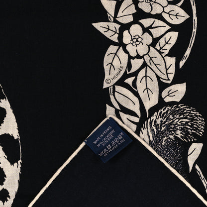 Hermes Cashmere Silk Jungle Love Tattoo Shawl 140 Bleu Black White 3 of 3
