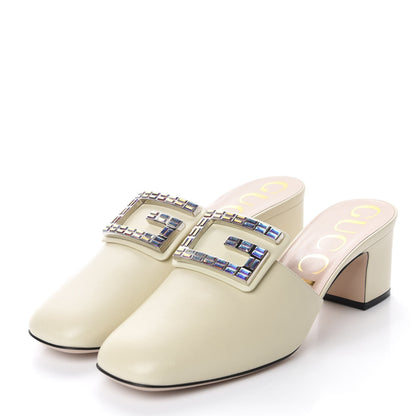 Gucci Malaga Kid Crystal Square G Madelyn Mules 39 Vintage White 3 of 10