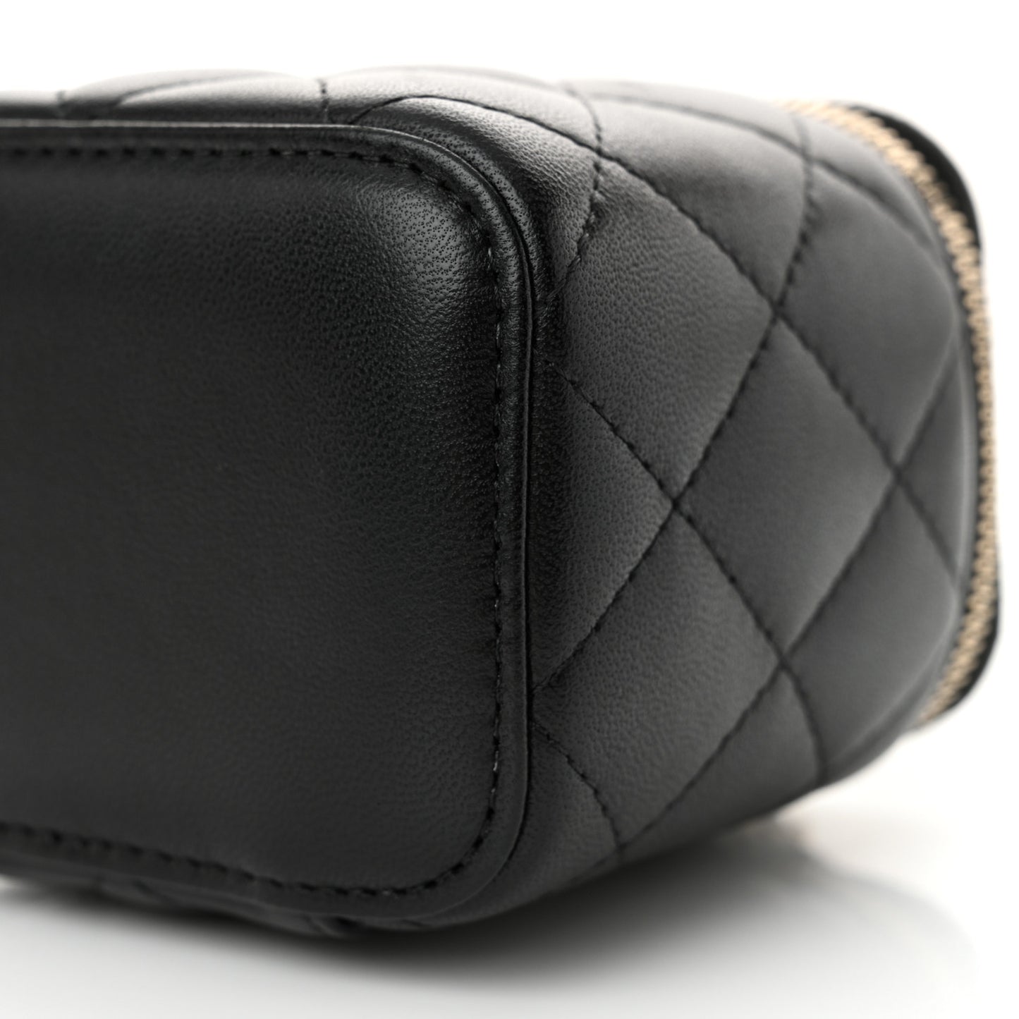 Lambskin Quilted Top Handle Mini Vanity Case With Chain Black