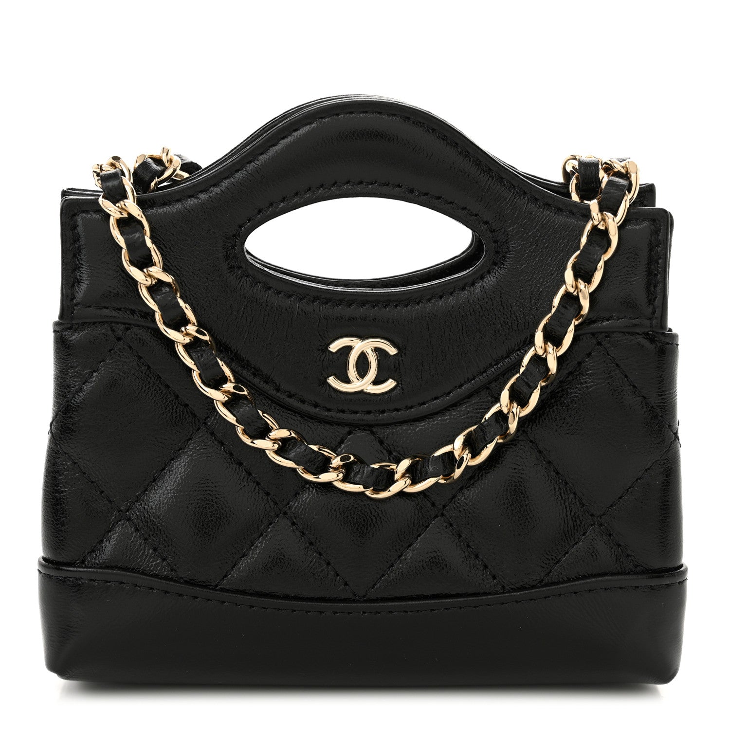 Chanel Shiny Lambskin Quilted Micro 31 Clutch With Chain Black 1 of 12