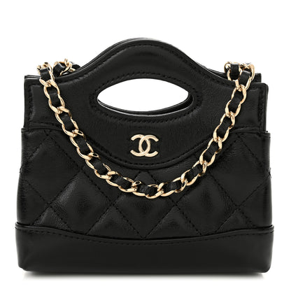 Chanel Shiny Lambskin Quilted Micro 31 Clutch With Chain Black 1 of 12