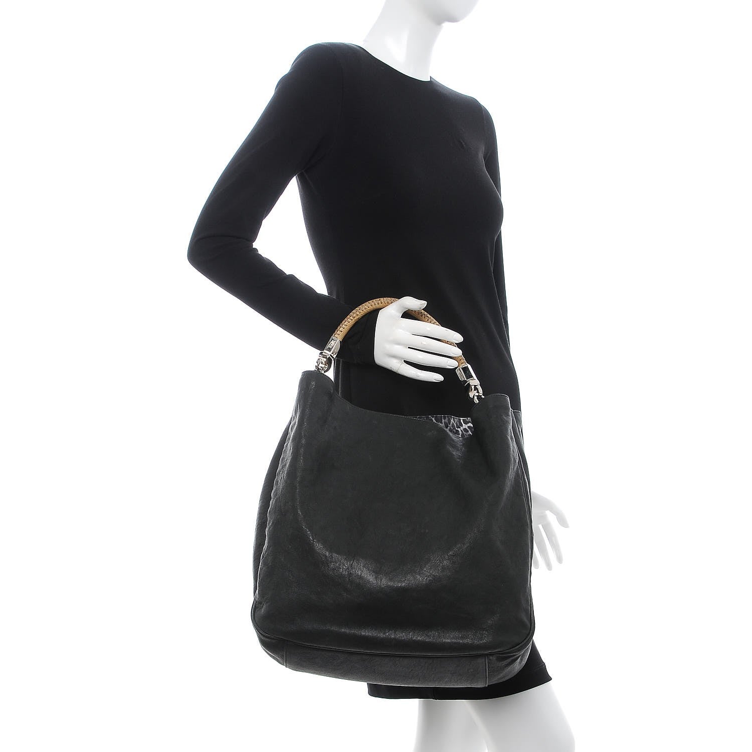 Saint Laurent Goatskin Lizard Embossed Large Roady Hobo Black 2 of 7