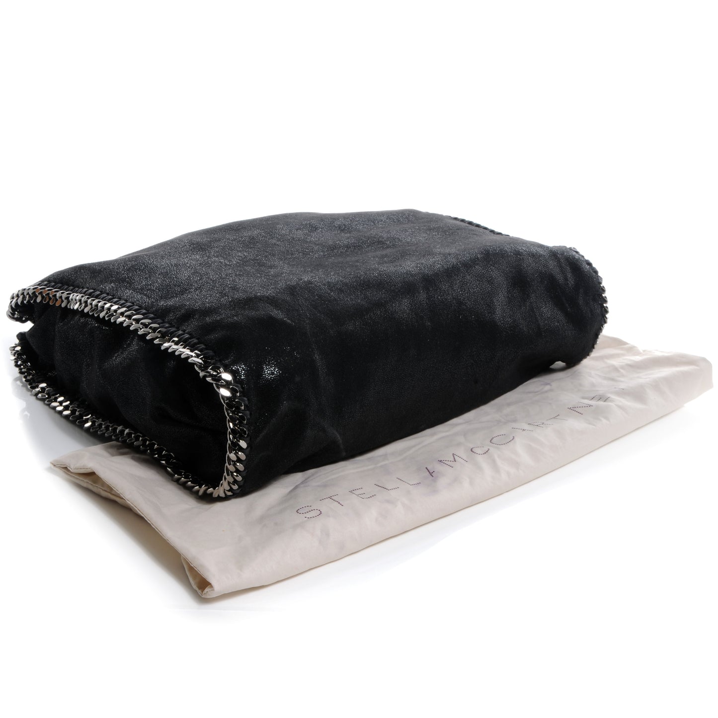 Faux Leather Shaggy Deer Falabella Fold Over Tote Black