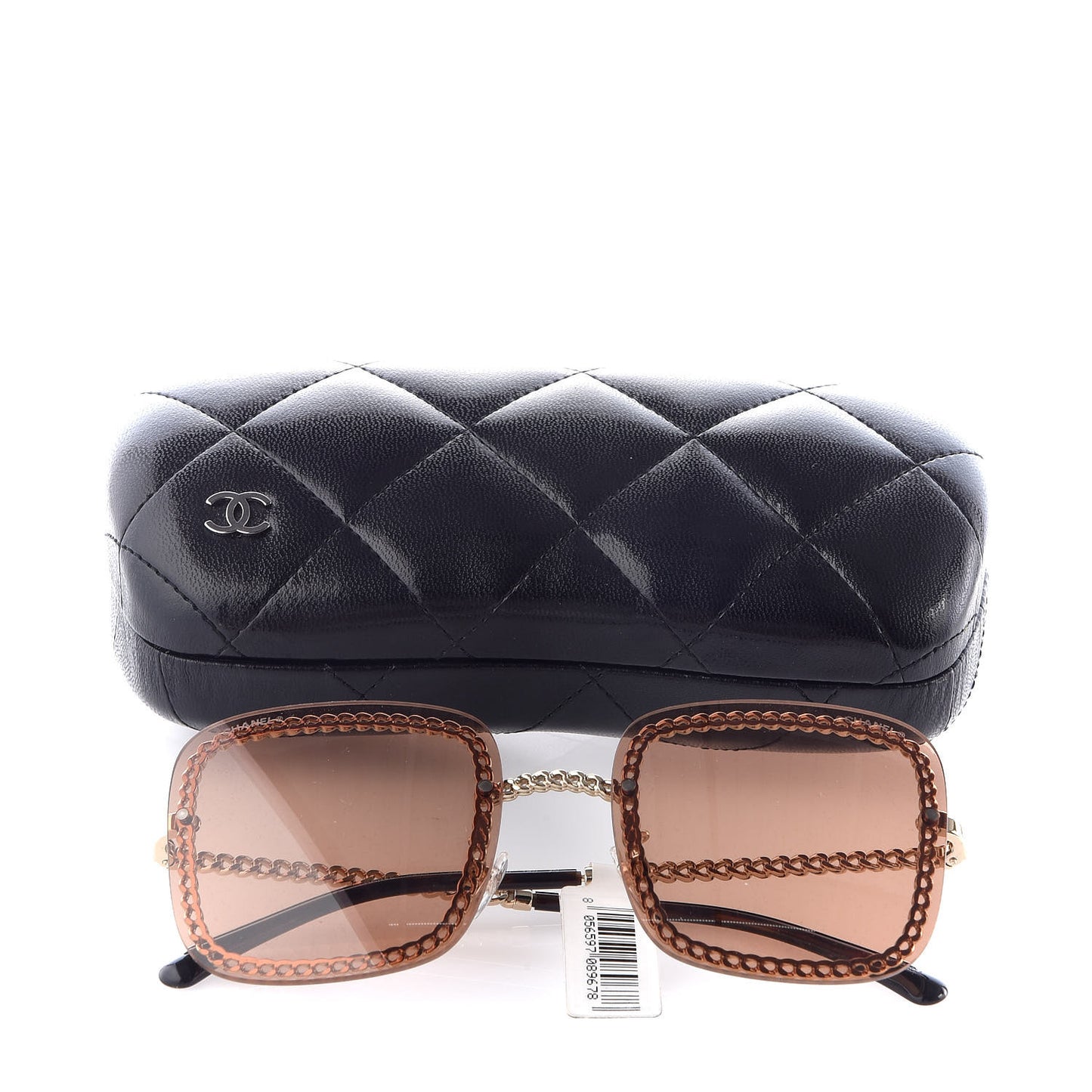 Metal Removable Chain Square Sunglasses 4244 Light Brown