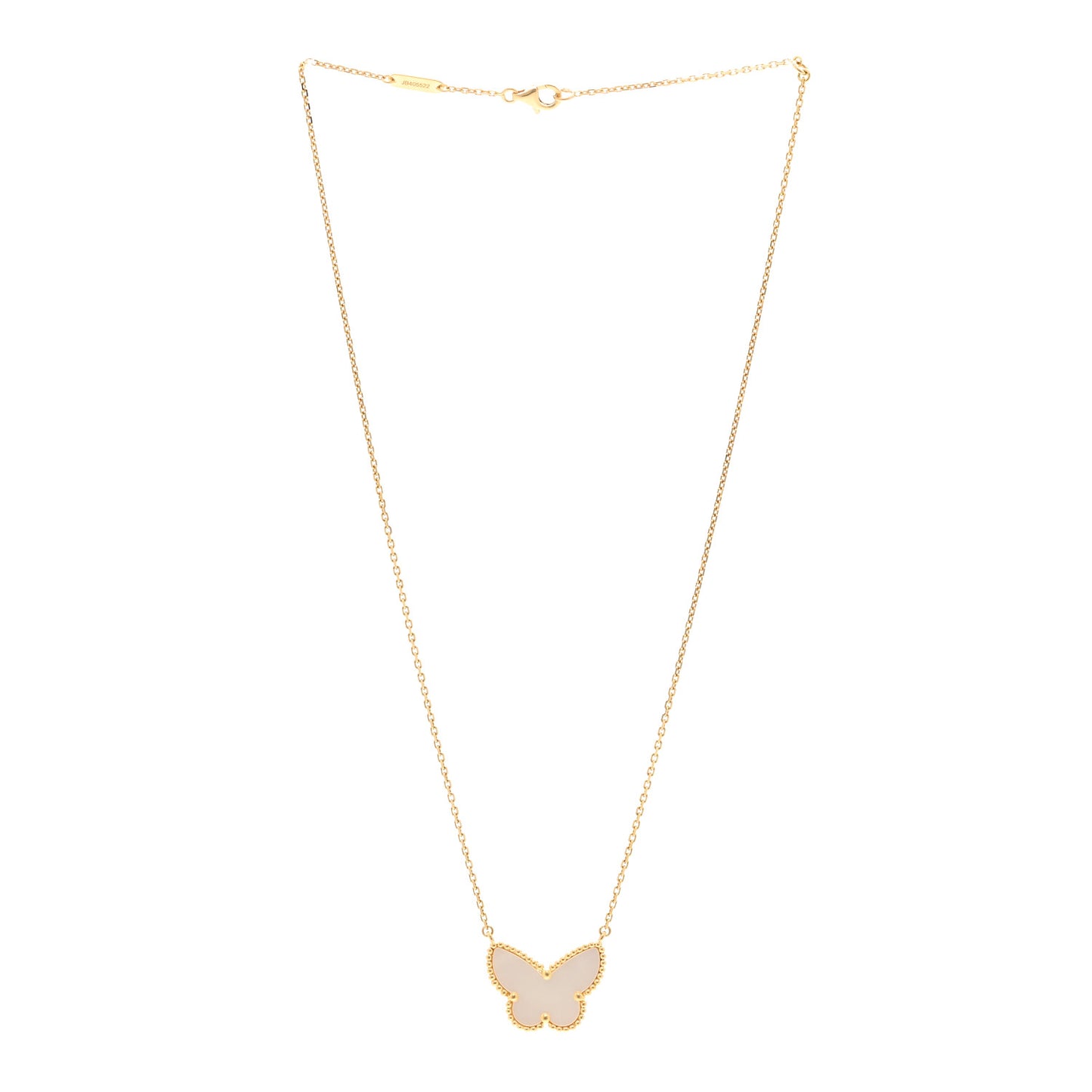 18K Yellow Gold Mother of Pearl Lucky Alhambra Butterfly Pendant Necklace