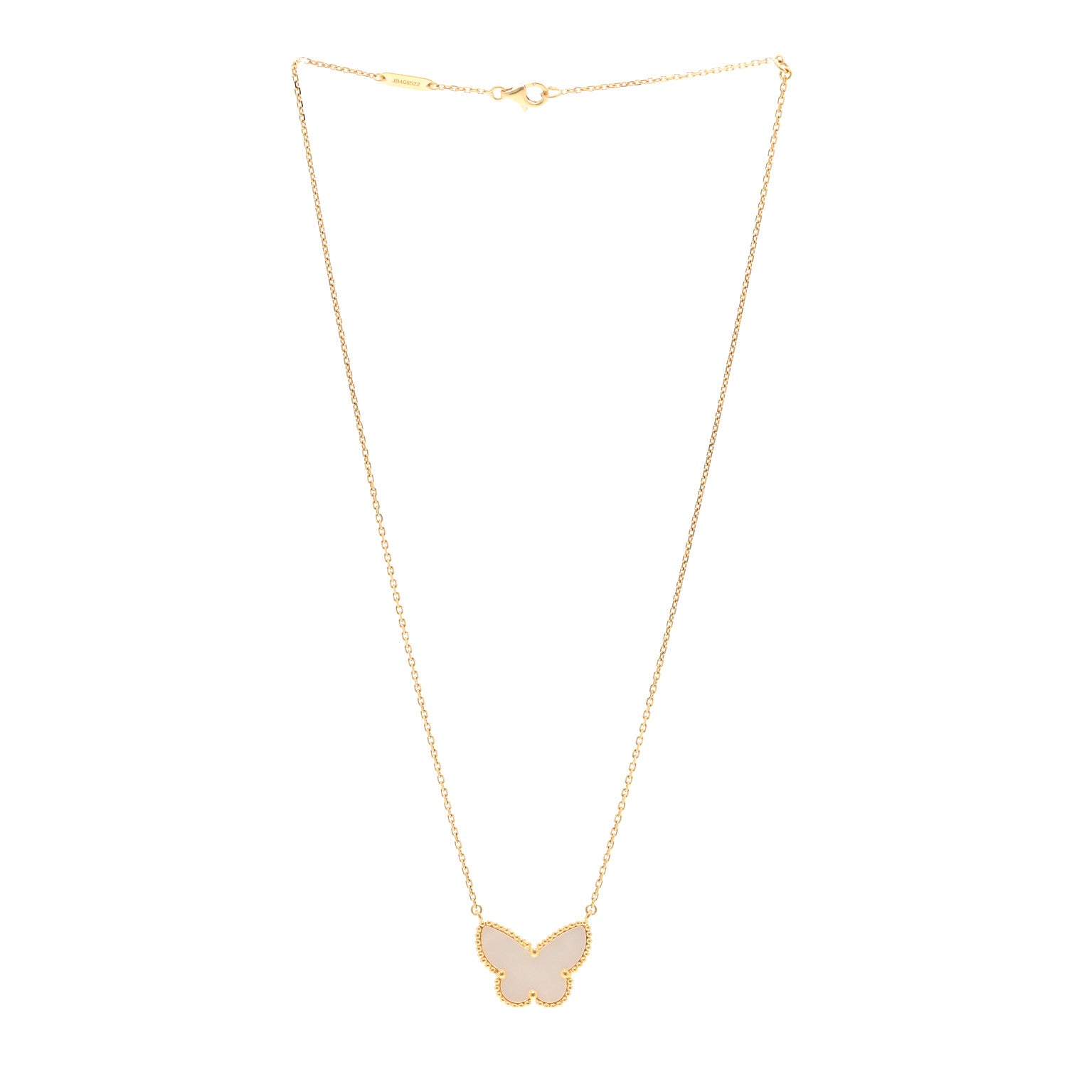 Van Cleef & Arpels 18K Yellow Gold Mother of Pearl Lucky Alhambra Butterfly Pendant Necklace 3 of 5