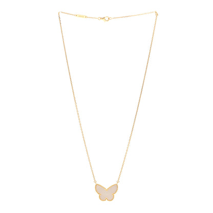 Van Cleef & Arpels 18K Yellow Gold Mother of Pearl Lucky Alhambra Butterfly Pendant Necklace 3 of 5
