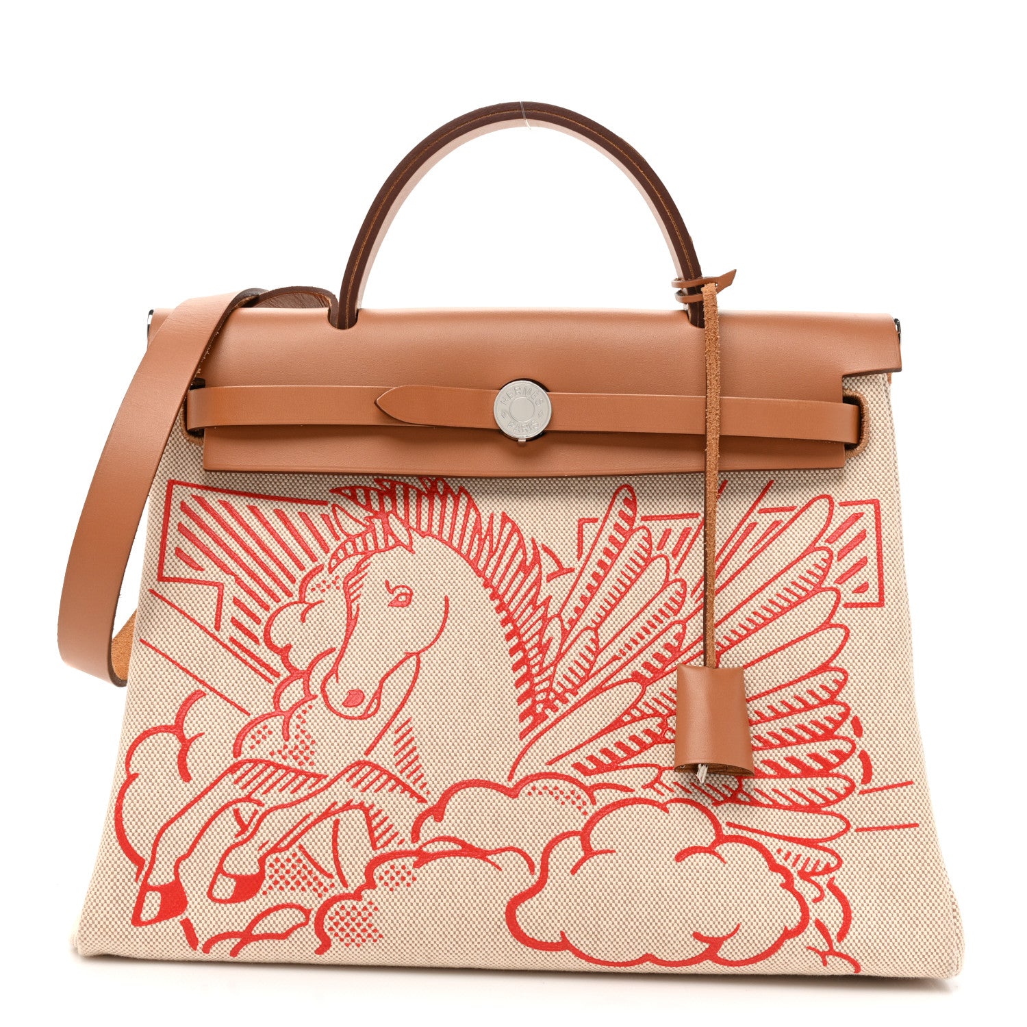Hermes Vache Hunter Toile Pegase Pop Herbag Zip Retourne 31 PM Capucine Ecru 1 of 16