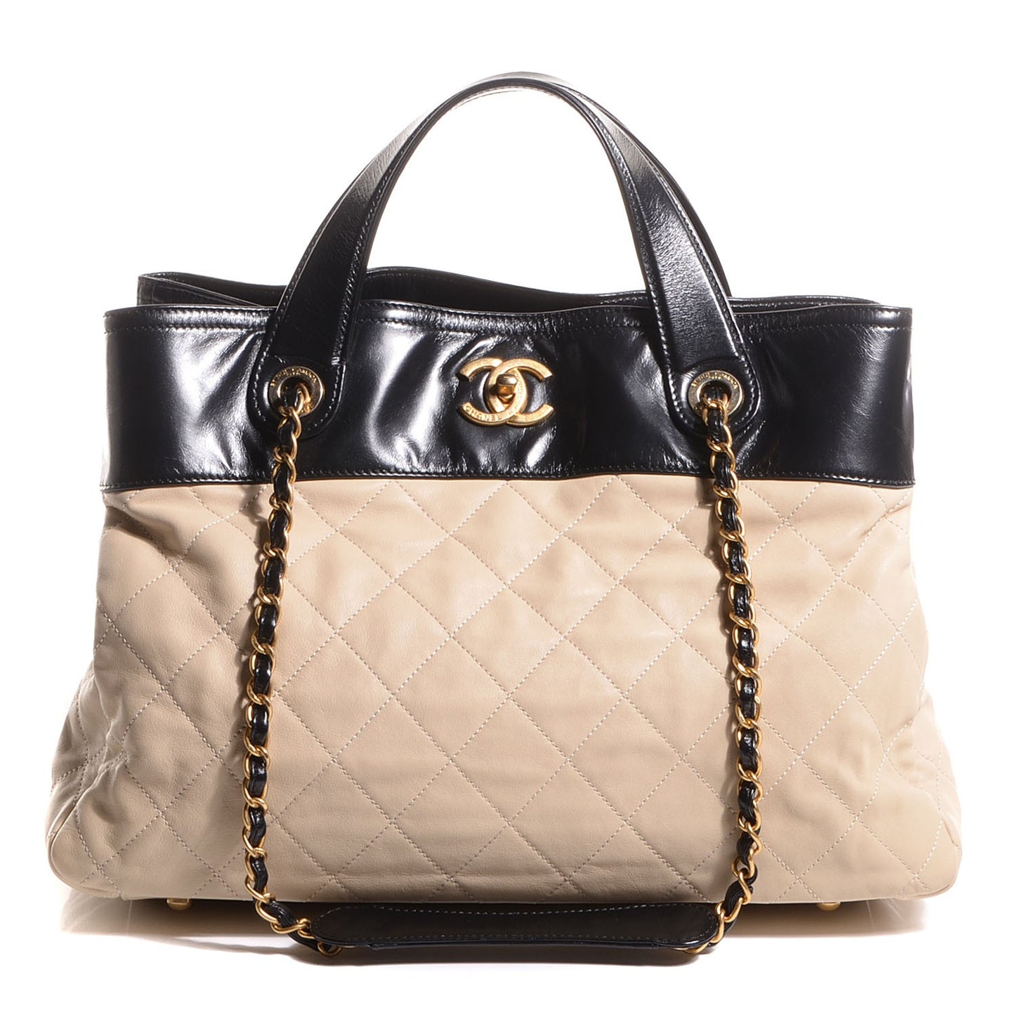 Calfskin Quilted In The Mix Shopping Tote Beige Black