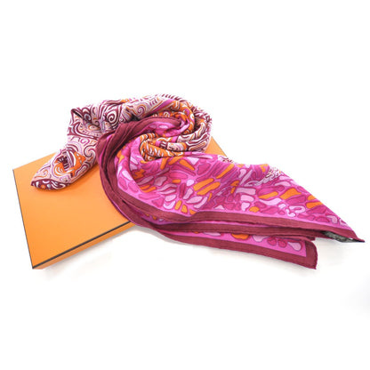 Hermes Cashmere Silk La Legende Du Poisson Corail Shawl 140 9 of 9