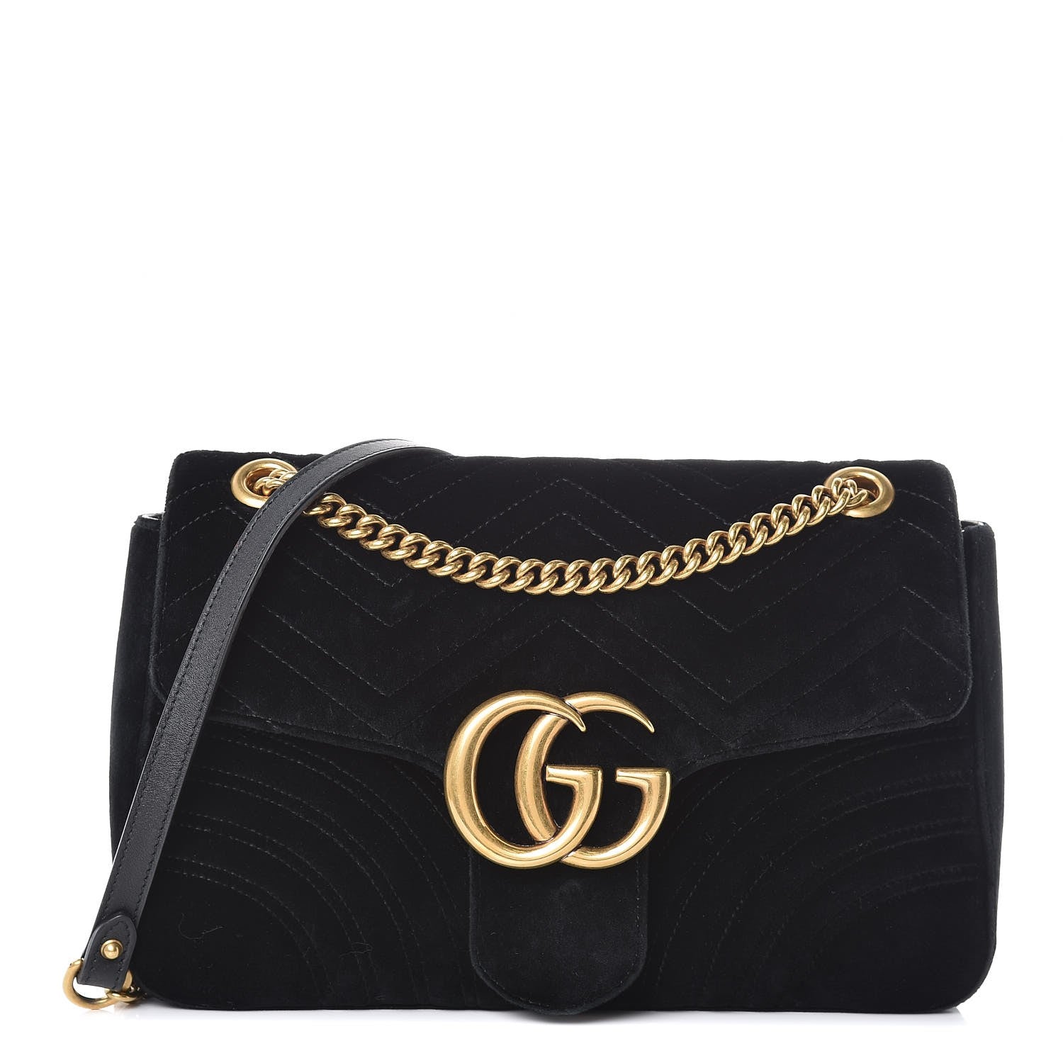 Gucci Velvet Matelasse Medium GG Marmont Shoulder Bag Black 1 of 8