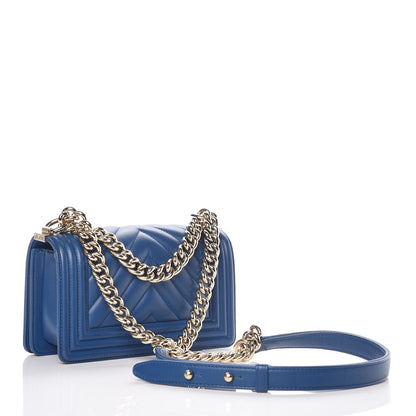 Chanel Lambskin Chevron Quilted Small Boy Flap Blue 3 of 9