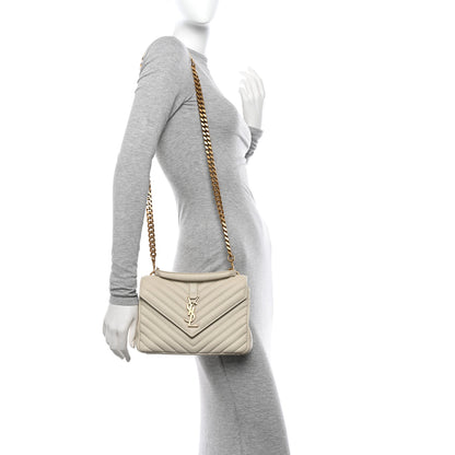 Saint Laurent Sheepskin Matelasse Chevron Monogram Medium College Bag Crema Soft 2 of 14