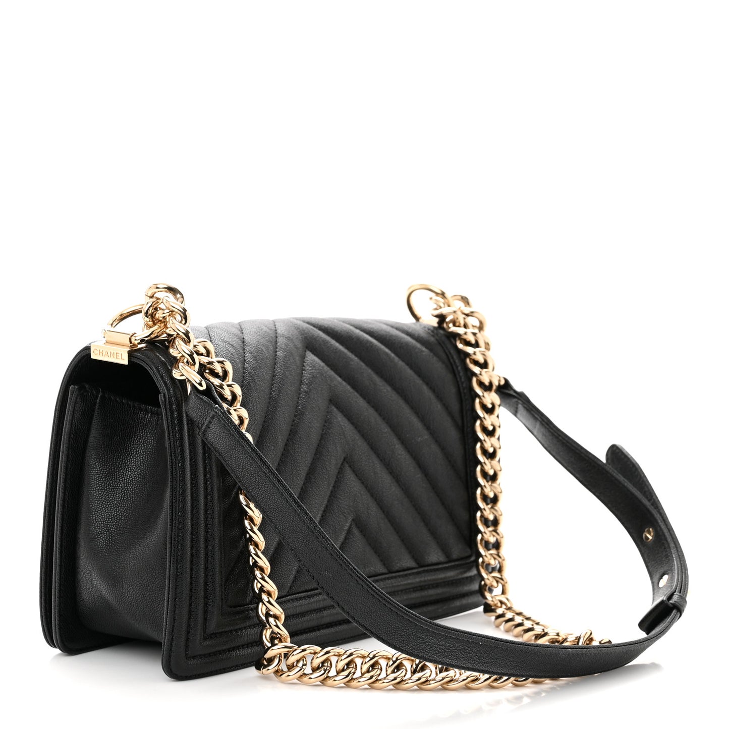 Caviar Chevron Quilted Medium Boy Flap Black