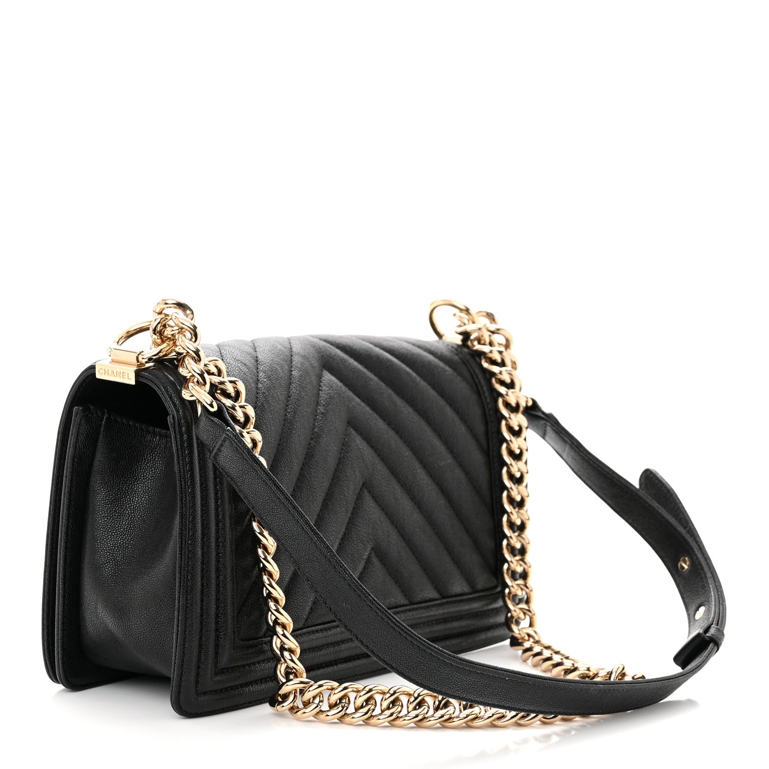 Chanel Caviar Chevron Quilted Medium Boy Flap Black 3 of 11