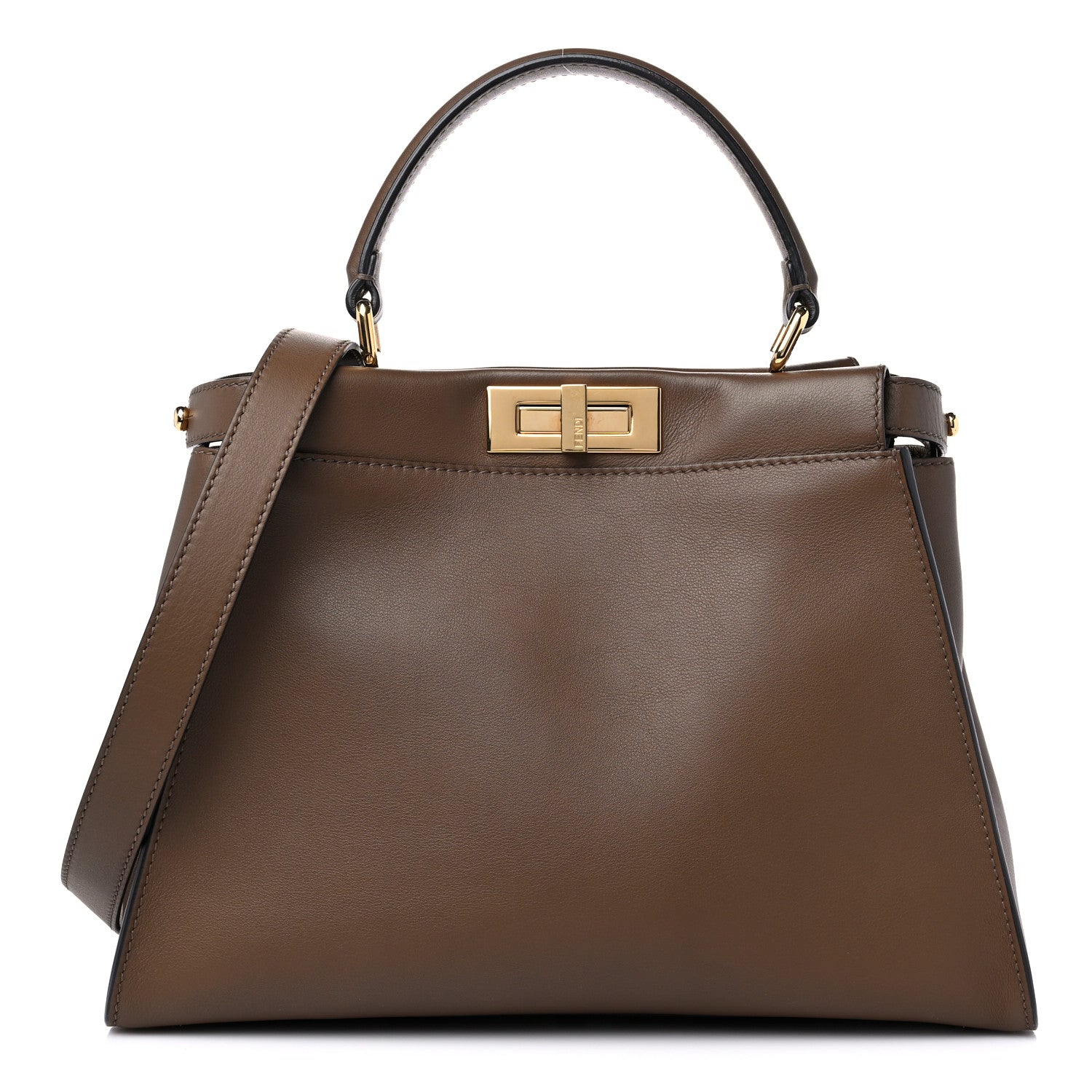 Fendi Vitello Seta Fabric Jacquard Pequin Medium Peekaboo Iconic Satchel Foresta Tobacco 1 of 9