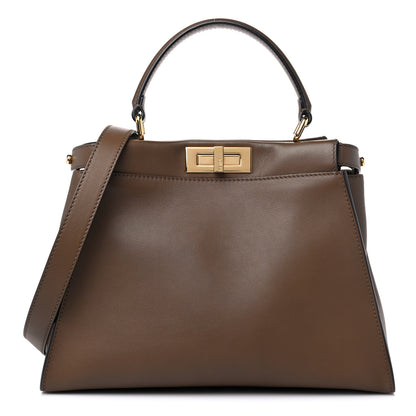 Fendi Vitello Seta Fabric Jacquard Pequin Medium Peekaboo Iconic Satchel Foresta Tobacco 1 of 9