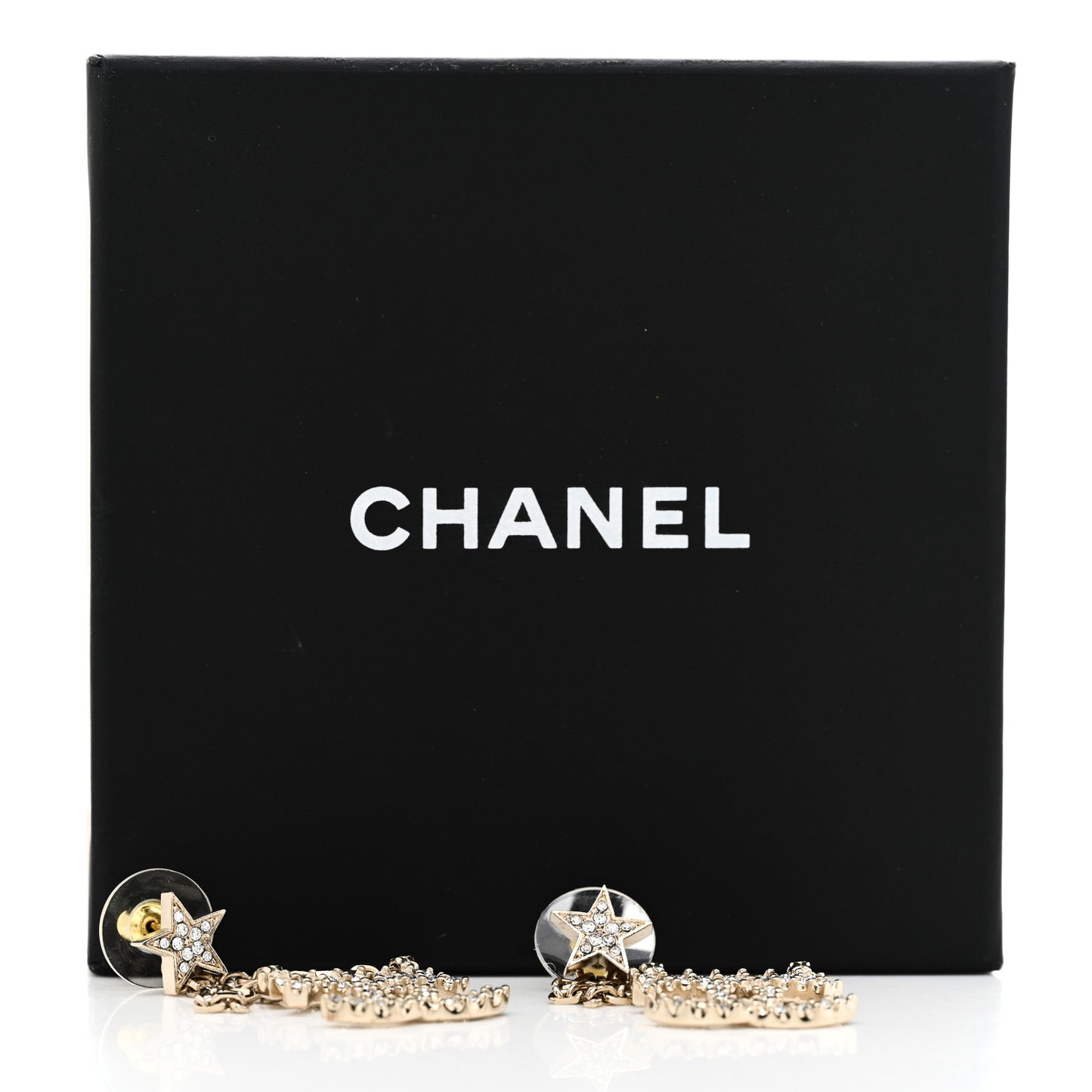 Crystal CC Star Chain Drop Earrings Gold