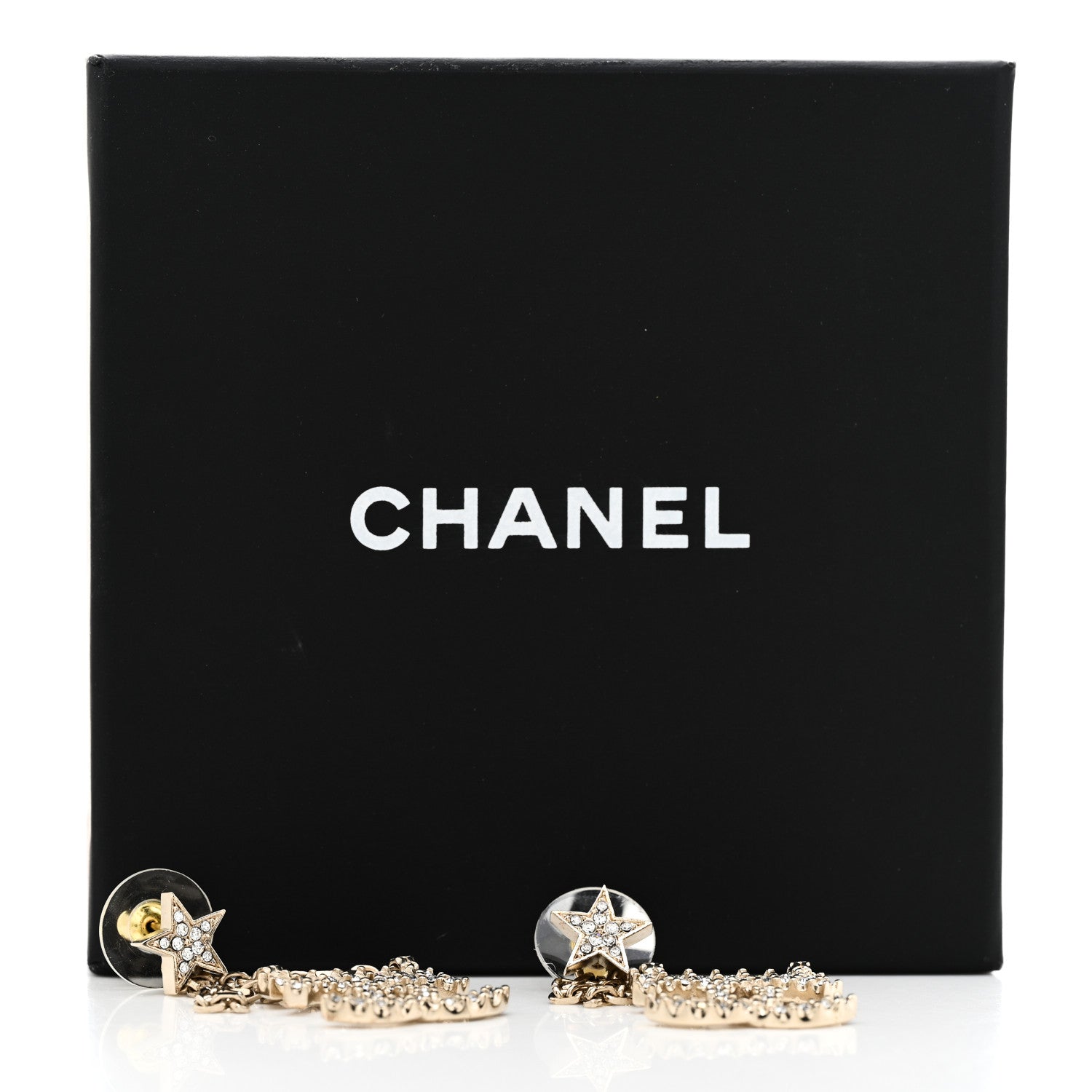 Chanel Crystal CC Star Chain Drop Earrings Gold 6 of 6