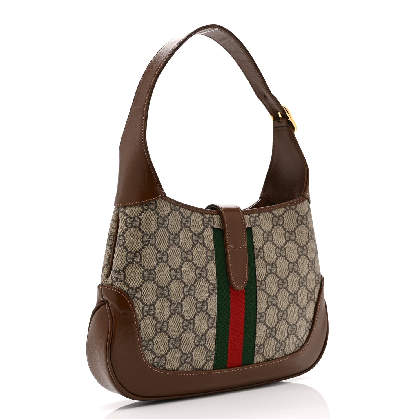GG Supreme Monogram Azalea Calfskin Web Small Jackie 1961 Hobo Beige Ebony Brown Sugar