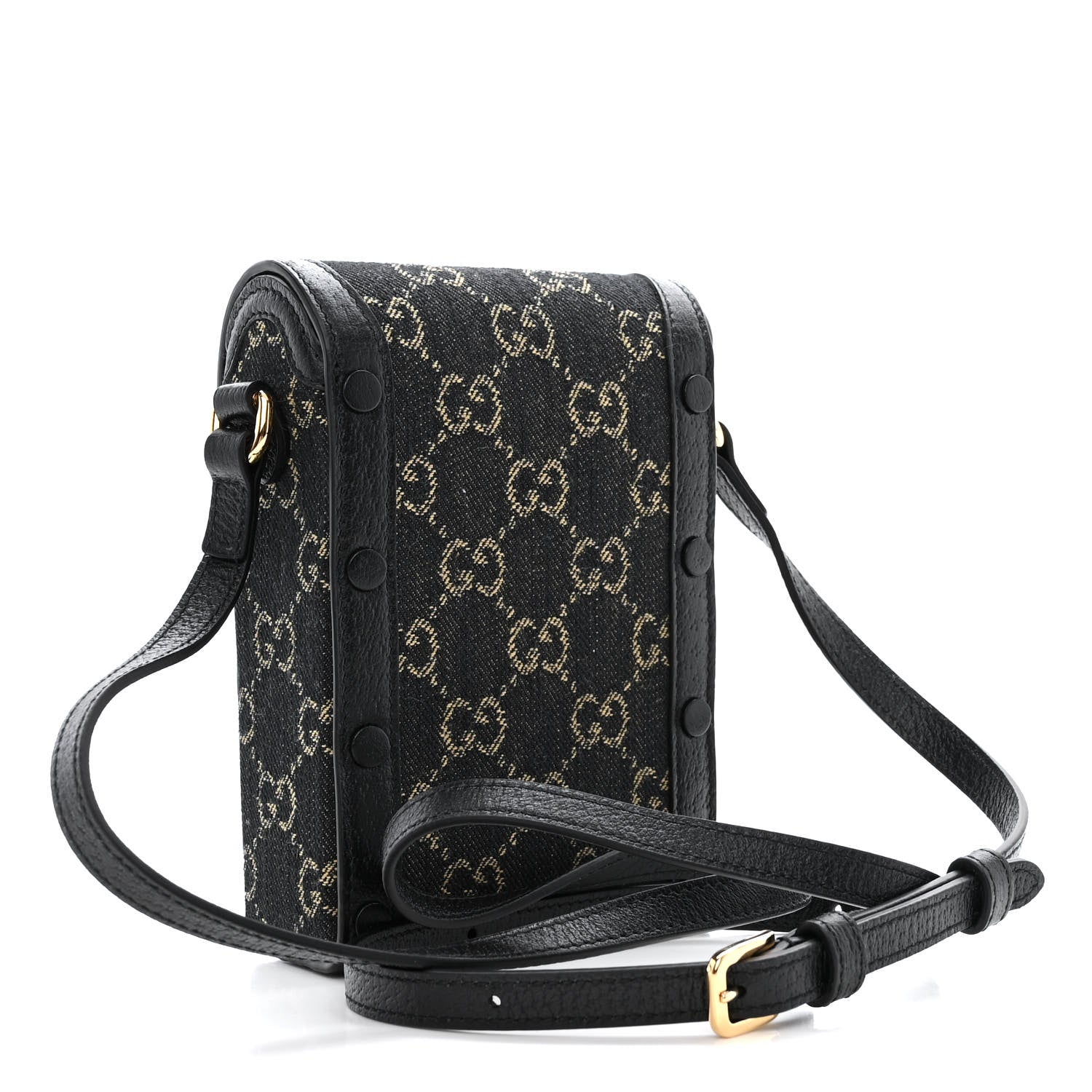 Gucci Jacquard Black Denim GG Monogram Textured Dollar Calfskin Mini Horsebit 1955 Crossbody Bag Black Ivory 3 of 10