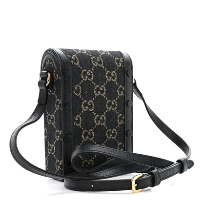 Gucci Jacquard Black Denim GG Monogram Textured Dollar Calfskin Mini Horsebit 1955 Crossbody Bag Black Ivory 3 of 10