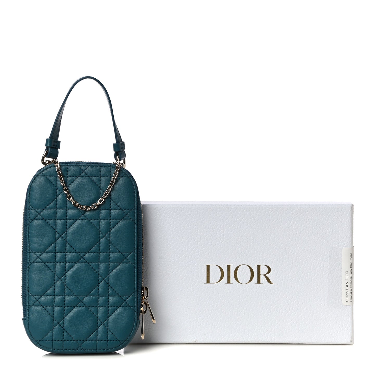 Lambskin Cannage Lady Dior Phone Holder Blue