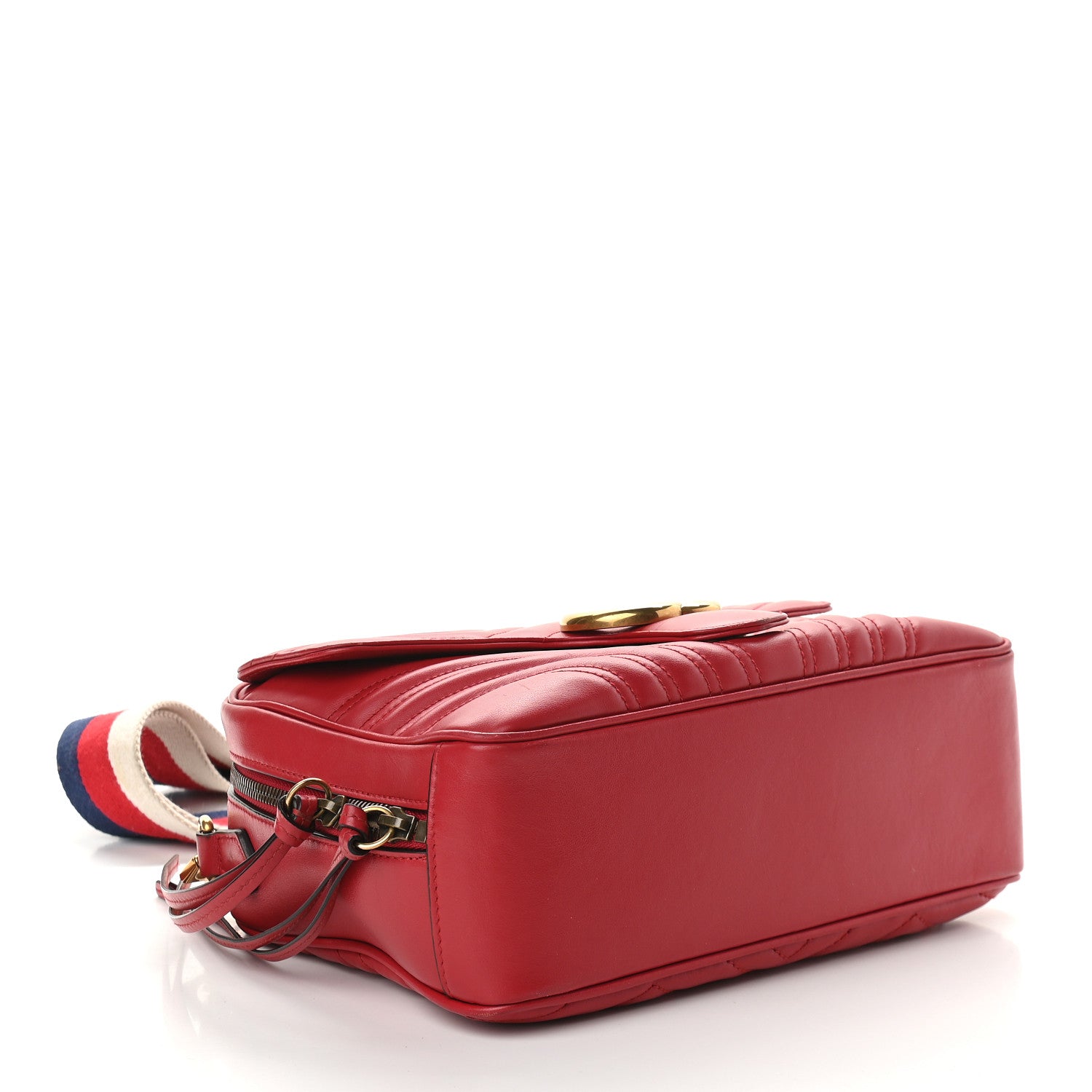 Gucci Calfskin Matelasse Sylvie Web Small GG Marmont Top Handle Shoulder Bag Hibiscus Red 4 of 9