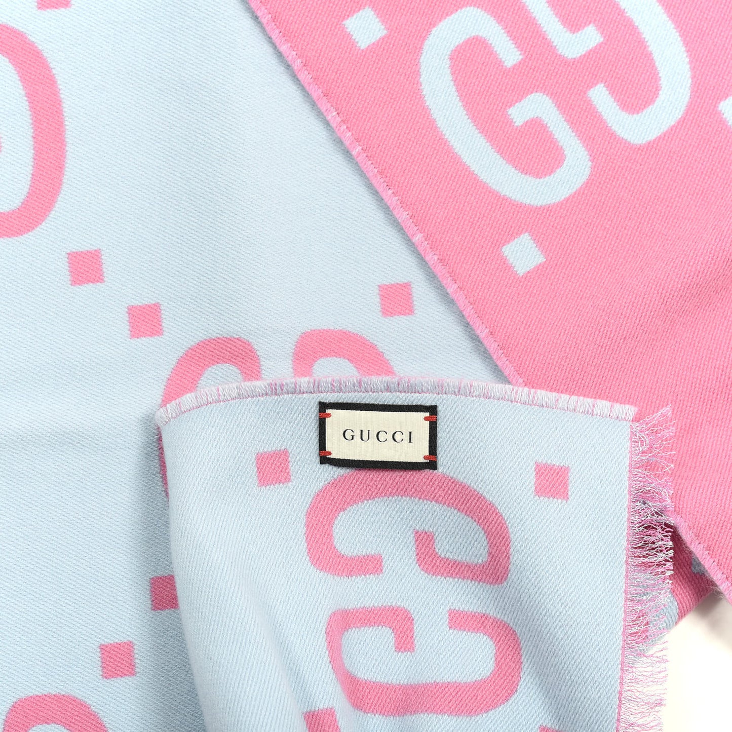 Wool Silk Monogram Jumbo GG Freedom Scarf Roseate Sky Blue