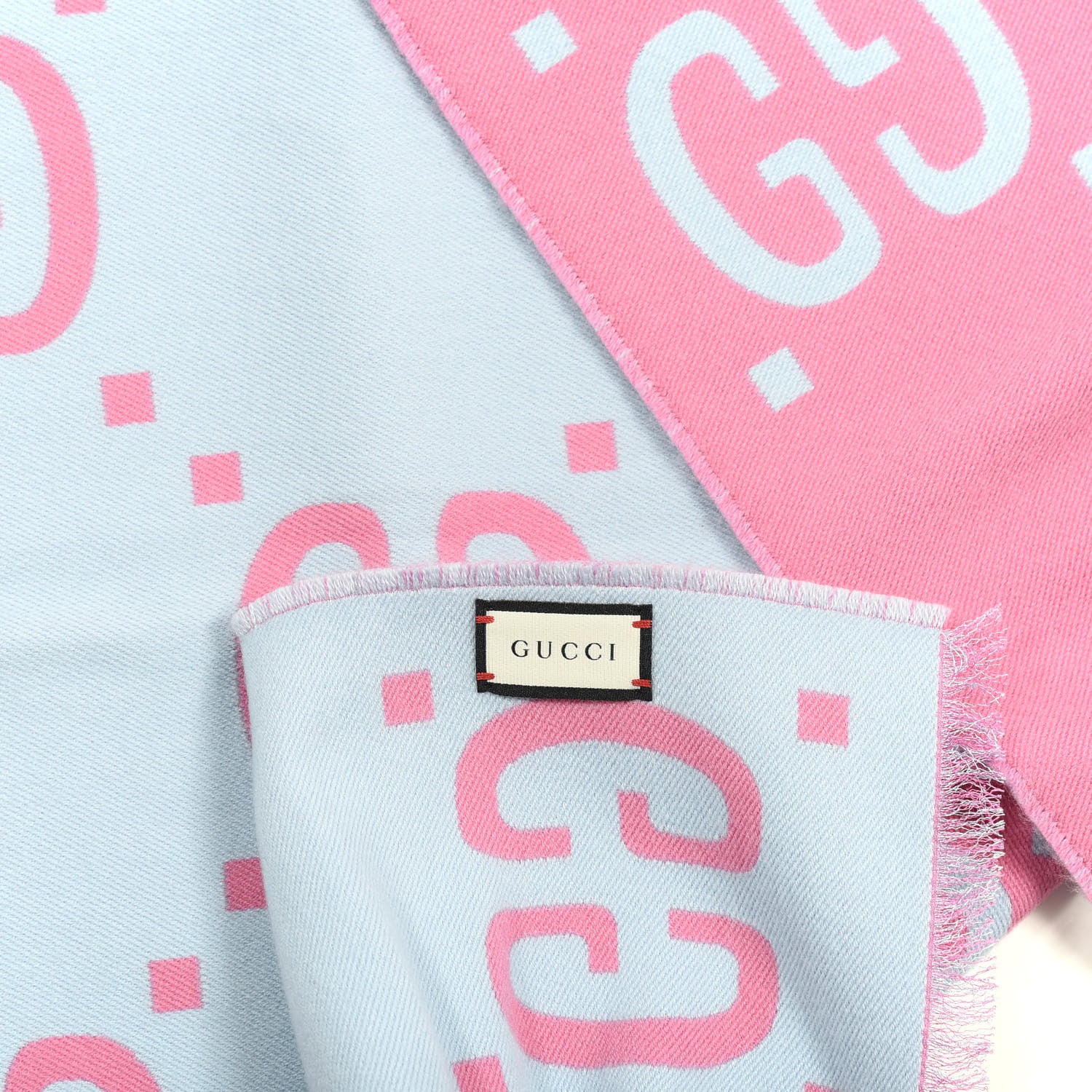 Gucci Wool Silk Monogram Jumbo GG Freedom Scarf Roseate Sky Blue 3 of 4