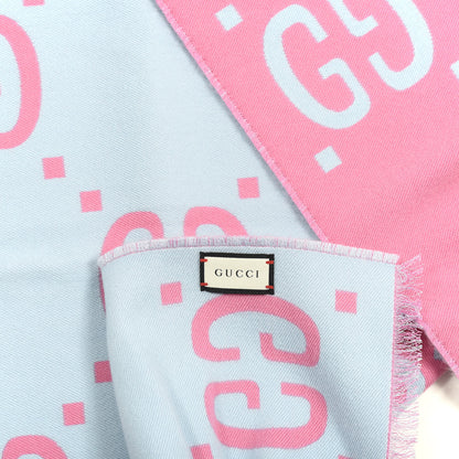 Gucci Wool Silk Monogram Jumbo GG Freedom Scarf Roseate Sky Blue 3 of 4