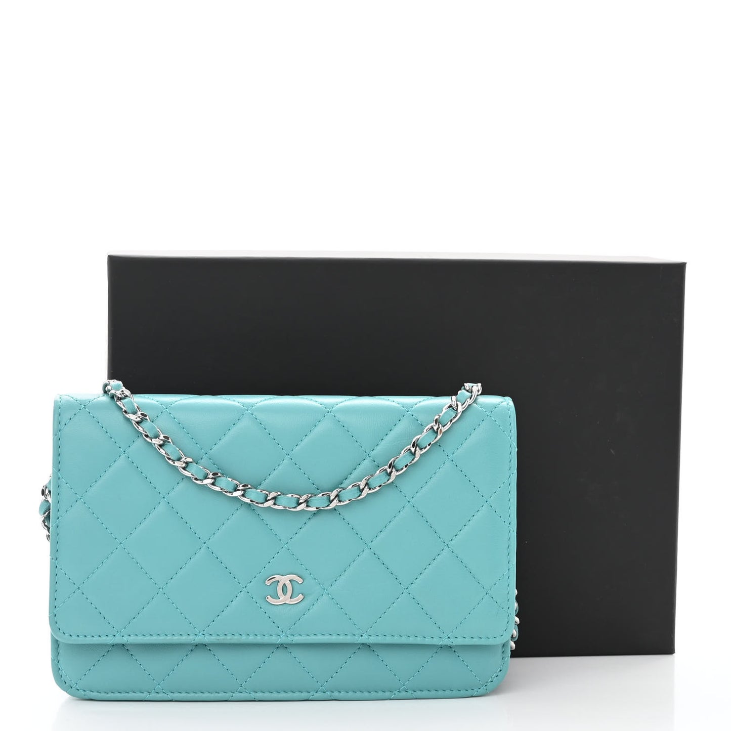 Lambskin Quilted Wallet On Chain WOC Turquoise
