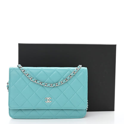 Chanel Lambskin Quilted Wallet On Chain WOC Turquoise 10 of 10