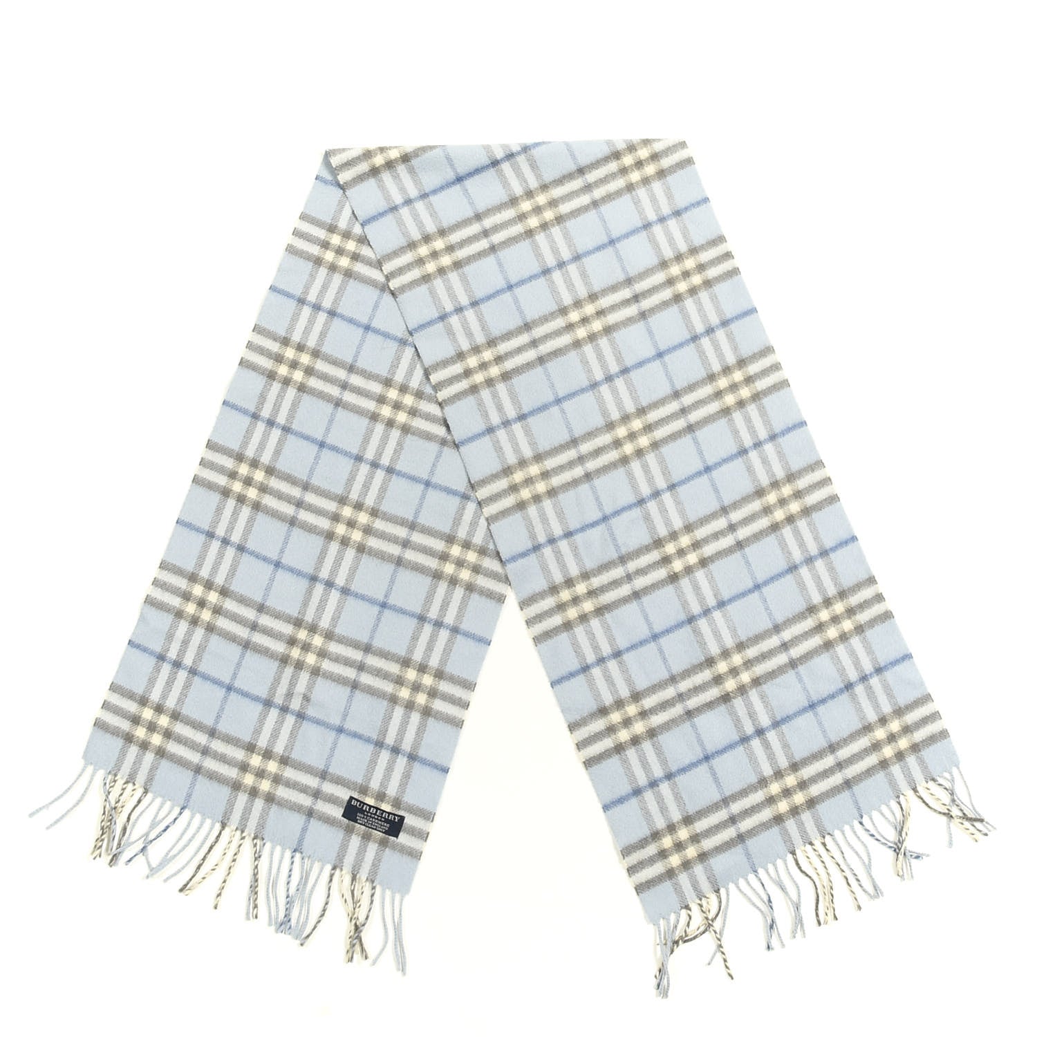 Burberry Cashmere Check Fringe Scarf Light Blue 2 of 4