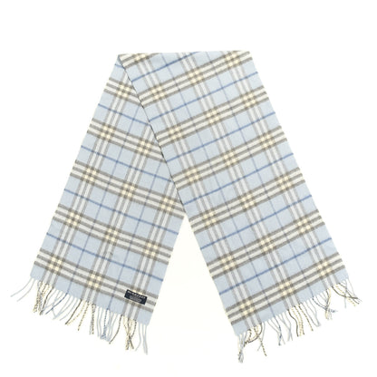 Burberry Cashmere Check Fringe Scarf Light Blue 2 of 4